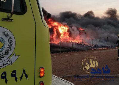 بالفيديو والصور.. محاصرة “النيران السائرة” على طريق القصيم– الرياض