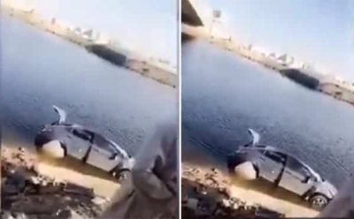 شاهد: سقوط سيارة تقودها فتاة من أعلى جسر ميناء جدة