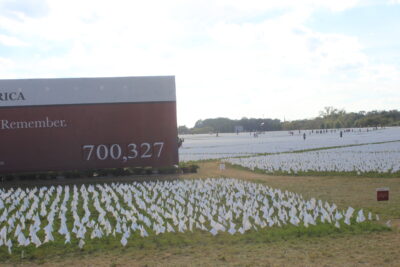 الامريكان يخلدون ذكرى ضحايا COVID-19 بأكثر من 700الف راية بيضاء في حديقة المجمع  الوطني