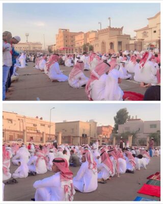 وسط جو إيماني أهالي مدينة العيون بمحافظة الأحساء يؤدون صلاة عيد الاضحى المبارك لعام ١٤٤٤هـ في جو إيماني روحاني