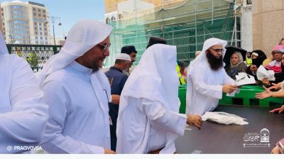 الشؤون الدينية بالمسجد النبوي تستقبل طلائع الحجاج بالترحيب والهدايا
