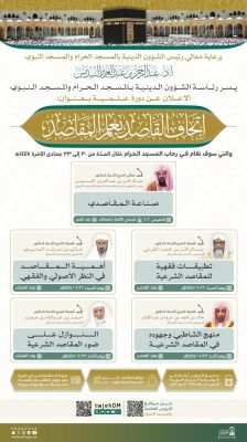 رئاسة الشؤون الدينية تطلق دورة علمية بعنوان “إتحاف القاصد بعلم المقاصد” في رحاب المسجد الحرام