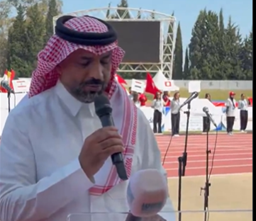 الشيخي في كلمته في الافتتاح  : يؤكد أن الرياضة توحد العرب وتكتب فصلاً جديداً من الأخوة